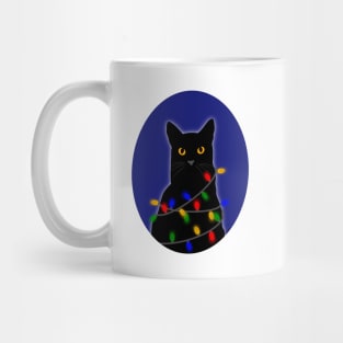 Christmas Lights Black Cat Mug